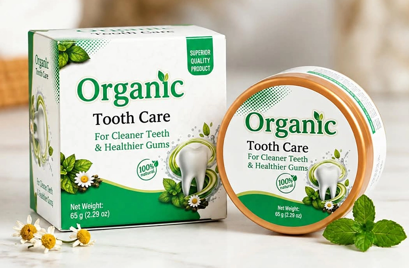 Organic Tooth Care herbal teeth powder, 65g pack and jar